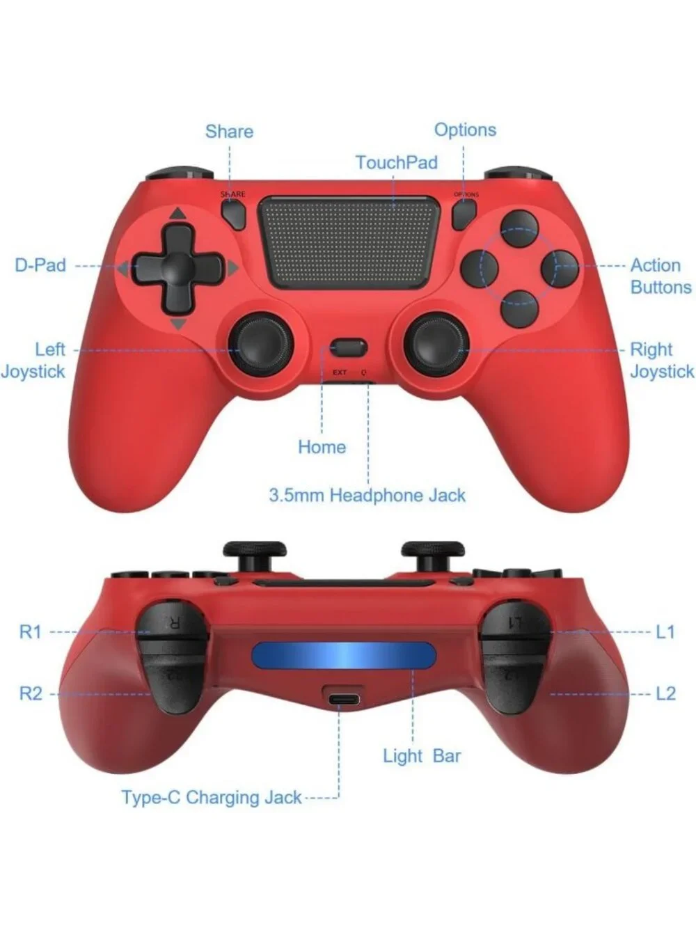 2 Pack Wireless Game Controllers for PS4/Pro/Slim - Purple & Red Bundle